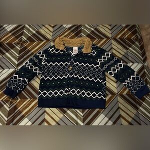 Cozy Patterned Kids Sweater - Navy and White with green
